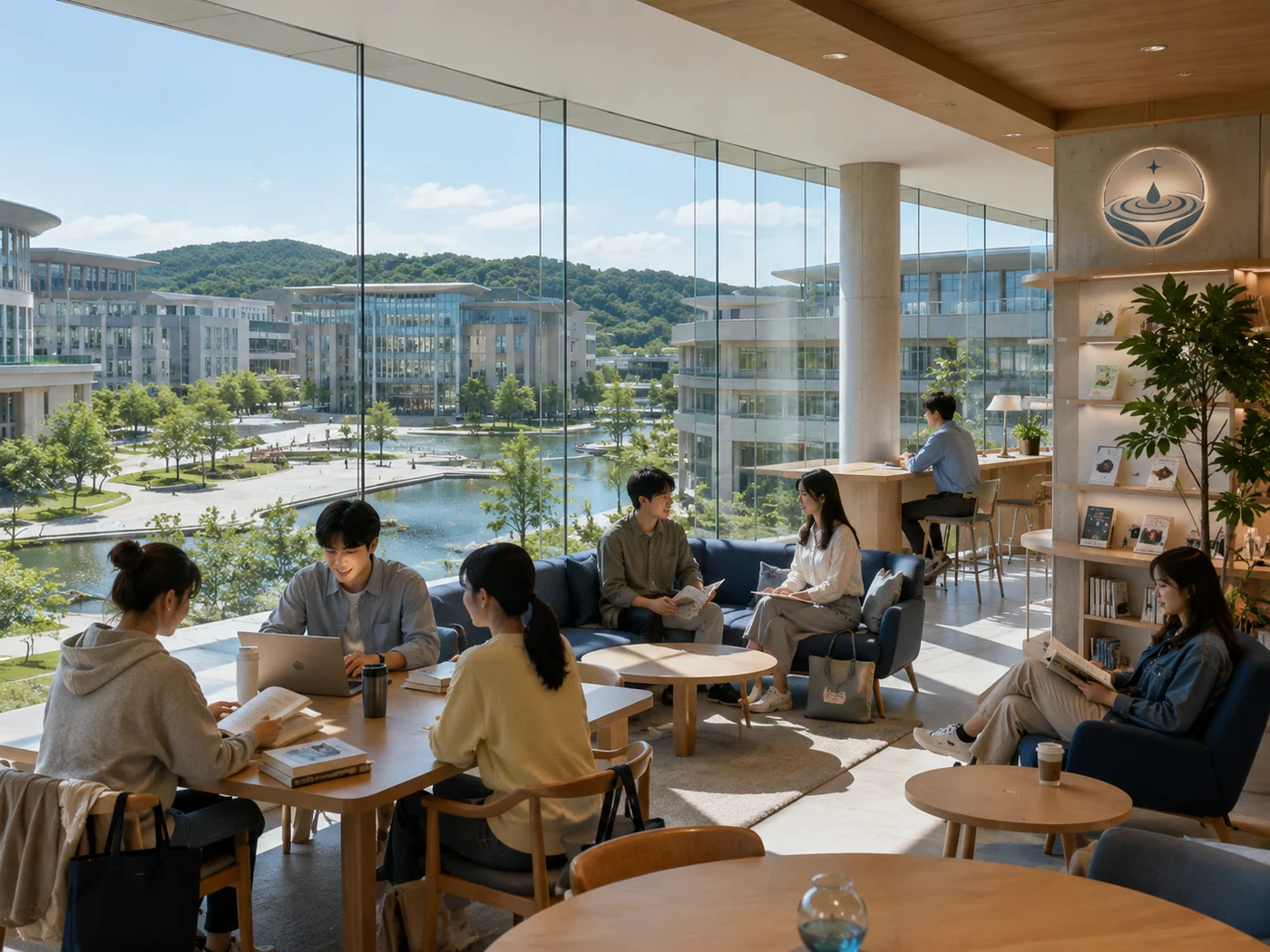 水明総合大学の学習ラウンジ
